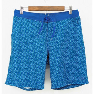 UV Skinz Men's Large Blue Green Geometric Board Shorts UPF 50+ Swim Trunks